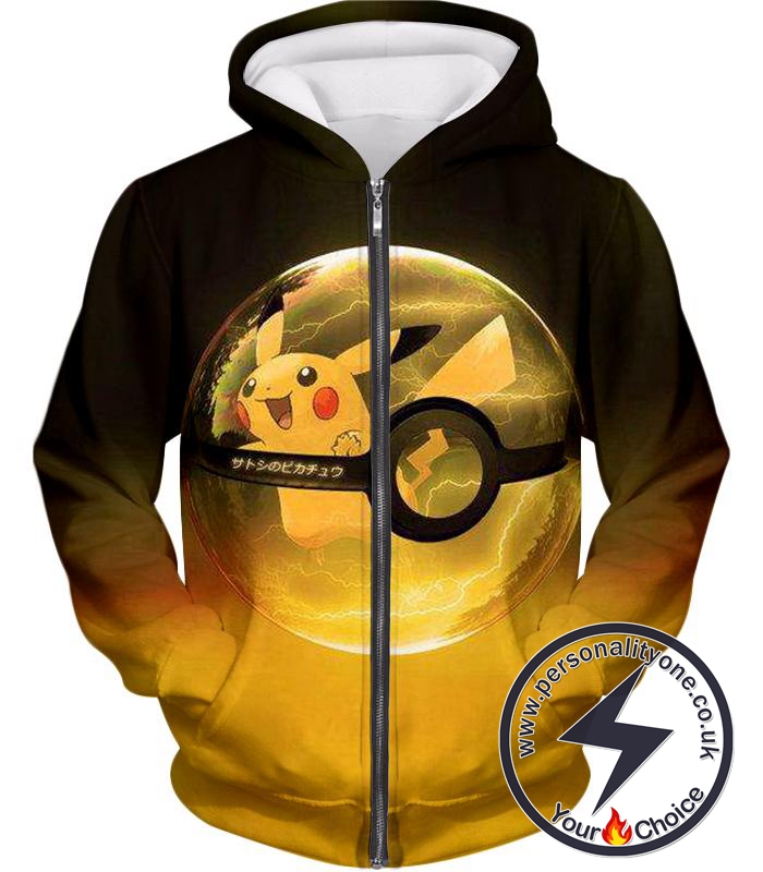 Pokemon Best Pokemon Pikachu Pokeball Cool Black Yellow Zip Up Hoodie